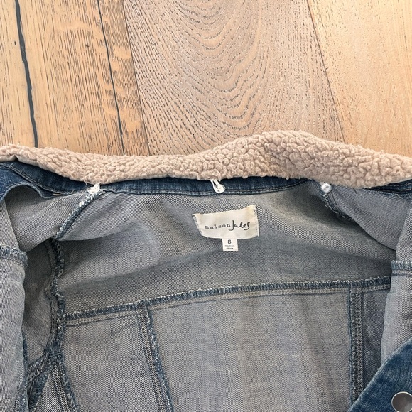 Maison Jules Blue Denim Jacket with Removable Cream Sherpa Collar Size Small - Picture 8 of 11